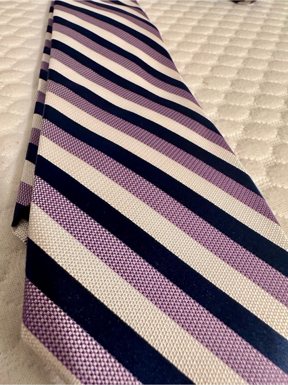 Saddlebred Navy, Lavender and Cream Striped Men's Tie